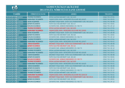 SAMSUN İLİ KAVAK İL&Ccedil;ESİ 2014 EYL&Uuml;L N&Ouml;BET&Ccedil;İ ECZANE LİSTESİ