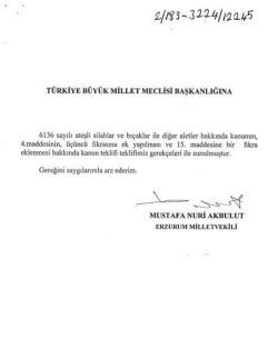 Ateşli Silahlar ve Bı&ccedil;aklar İle Diğer Aletler Hakkında Kanunda