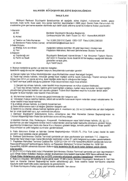 BALıKEsiR B&Uuml;Y&Uuml;KŞEHİR BELEDİYE BAŞKANLIĞINDAN iı