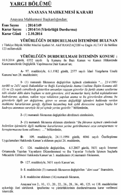 Anayasa Mahkemesinin 2/10/2014 Tarihli ve E: 2014/149, K