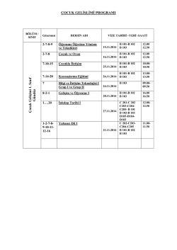&Ccedil;OCUK GELİŞLİMİ PROGRAMI &Ccedil;ocu k Gelişimi 1. S ın ıf G&uuml; n d &uuml; z
