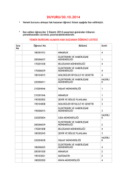 2014 Yemek bursunu almaya hak kazanan &ouml;ğrenci listesi