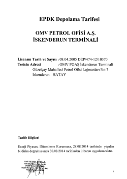 EPDK Depolama Tarifesi OMV PETROL OFİSİ A.Ş. İSKENDERUN