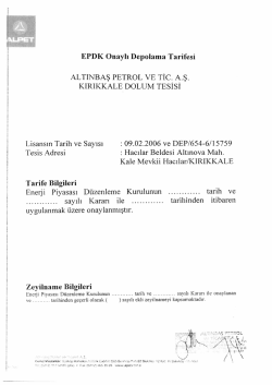 EPDK Onaylı Depolama Tarifesi ALTINBAŞ PETROL VE TİC. AŞ