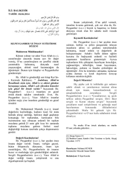 HZ.PEYGAMBER VE İNSAN YETİŞTİRME D&Uuml;ZENİ