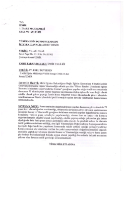 İzmir 1. İdare Mahkemesinin Y&uuml;r&uuml;tmeyi Durdurma - T&uuml;rk Eğitim-Sen