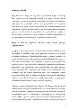 İş Sağlığı ve G&uuml;venliği Doğuş Otomotiv ve Doğuş Oto b&uuml;nyesindeki