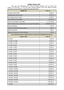 HİZMET BEDELLERİ 2015 yılı i&ccedil;in kullanılmak &uuml;zere T&Uuml;İK