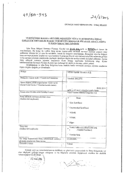 İHRA&Ccedil; BELGESİ - Vera Varlık Y&ouml;netim A.Ş