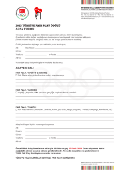 2013 T&uuml;rkiye Fair Play &Ouml;d&uuml;l&uuml; Aday Formu