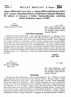Toplantı: ı MİLLET MECLİSİ S. Sayısı : Adana
