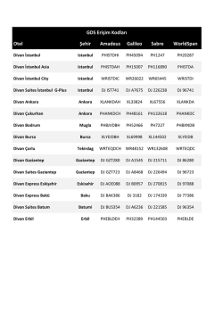 GDS Erişim Kodları Otel Şehir Amadeus Galileo Sabre