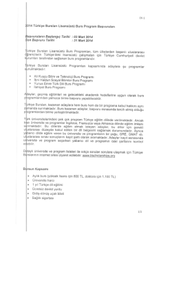 2014 T&uuml;rkiye Bursları Lisans&uuml;st&uuml; Burs Program Başvuruları