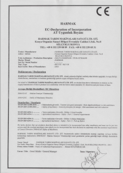 HARMAK EC-Declaration of Incorporation AT Uygunluk Beyanı