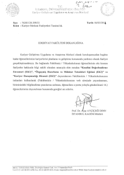 Sayı : 76381120-399/33 Tarih: O&oacute;/O&auml;/ZOl&Aring; Konu : Kariyer Merkezi