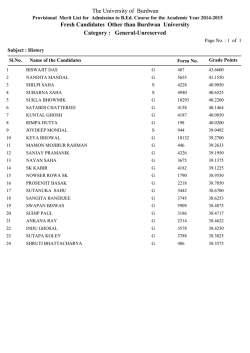 The University of Burdwan Fresh Candidates Other than Burdwan