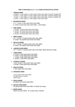 &Ouml;ZEL Pİ ORTAOKULU 5, 6, 7 ve 8. SINIFLAR İ&Ccedil;İN İHTİYA&Ccedil; LİSTESİ