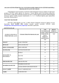 2014-2015 Eğitim-&Ouml;ğretim Yılı Yeni Pedagojik Formasyon Eğitimi