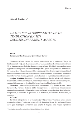 Nazik G&ouml;ktaş La th&eacute;orie interpretative de la traduction (la TIT)