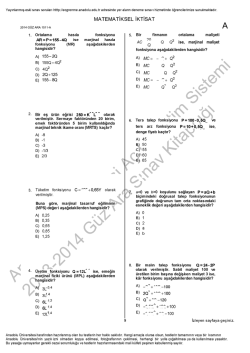 A&Ouml;F Matematiksel İktisat | 2014 Ara Sınav İNDİR