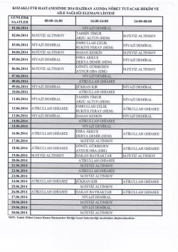 Kozaklı FTR Hastanesi N&ouml;bet Listesi