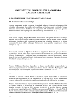 AB Komisyonu 2014 İlerleme Raporunda Anayasa Mahkemesi