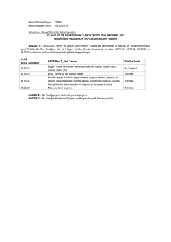 İş Sağlığı ve G&uuml;venliğine İlişkin İşyeri Tehlike Sınıfları