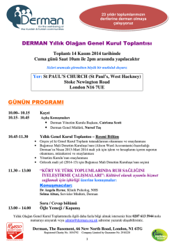 DERMAN Yıllık Olağan Genel Kurul Toplantısı G&Uuml;N&Uuml;N PROGRAMI