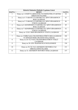 Elektrik Makineleri Haftalık Uygulama Listesi HAFTA DENEY SAYFA