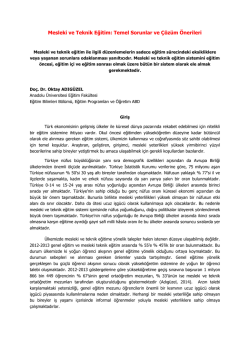 Mesleki ve Teknik Eğitim: Temel Sorunlar ve &Ccedil;&ouml;z&uuml;m &Ouml;nerileri