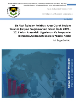 Bir Aktif İstihdam Politikası Aracı Olarak Toplum - E