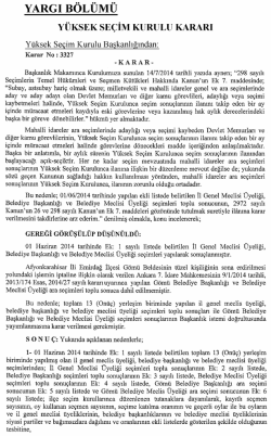 Y&uuml;ksek Se&ccedil;im Kurulunun 14/7/2014 Tarihli ve 3327