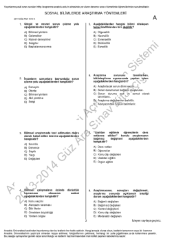 A&Ouml;F Sosyal Bilimlerde Araştırma Y&ouml;ntemleri | 2014 Ara Sınav İNDİR
