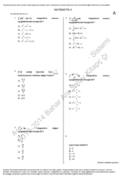 A&Ouml;F Matematik 2 &Ccedil;ıkmış Sorular | 2014 Ara Sınav İNDİR