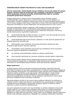 S&Uuml;RD&Uuml;R&Uuml;LEBİLİR SANAYİ POLİTİKASIYLA İLGİLİ SON