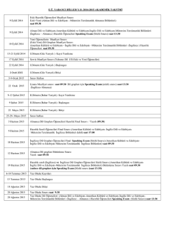 E.&Uuml;. YABANCI DİLLER Y.O. 2014-2015 AKADEMİK TAKVİMİ 9 Eyl&uuml;l