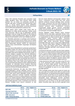 Haftalık Ekonomi ve Finans B&uuml;lteni 5 Ocak 2015
