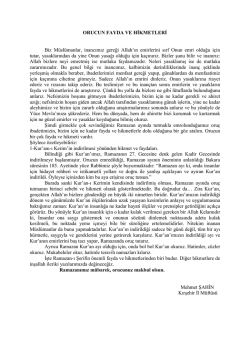 ORUCUN FAYDA VE HİKMETLERİ Biz M&uuml;sl&uuml;manlar, inancımız