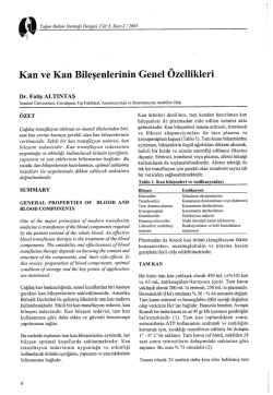 Kan ve Kan Bileşenlerinin Genel &Ouml;zellikleri