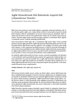Sağlık Hizmetlerinde Etik İkilemlerde Ampirik Etik &Ccedil;alışmalarının