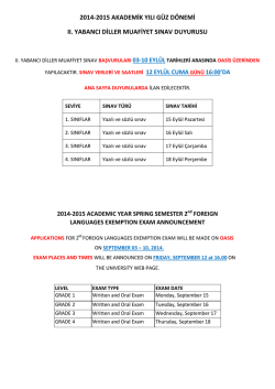 2014-2015 akademik yılı g&uuml;z d&ouml;nemi ıı. yabancı diller muafiyet sınav