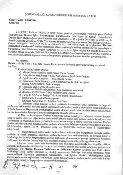 KURBAN KOMİSYON KARARLARI - &Ccedil;orum Orman ve Su İşleri