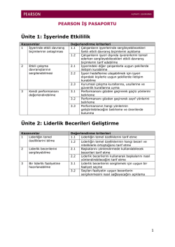 &Uuml;nite 1: İşyerinde Etkililik &Uuml;nite 2: Liderlik Becerileri Geliştirme