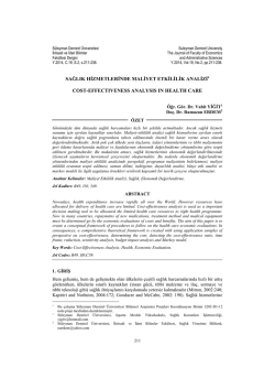 Sağlık Hizmetlerinde Maliyet Etkililik Analizi