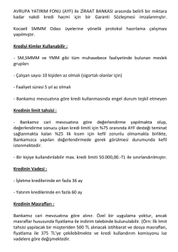 AVRUPA YATIRIM FONU (AYF) ile ZİRAAT BANKASI arasında