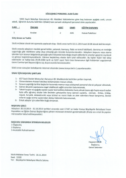 s&ouml;zLEşMELi PERSONEL ALıM iLANı
