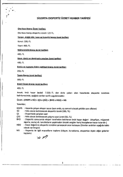 2013 yılı Sigorta Ekspertiz Ücreti Rehber Tarifesi