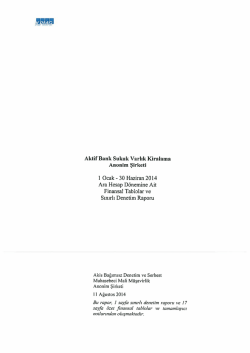 l Ocak - 30 Haziran 2014 Ara Hesap D&ouml;nemine Ait Finansal Tablolar
