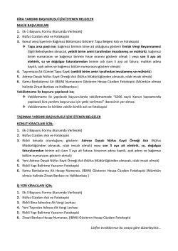 KİRA ve TAŞINMA YARDIMI BAŞVURUSU İ&Ccedil;İN İSTENEN BELGELER