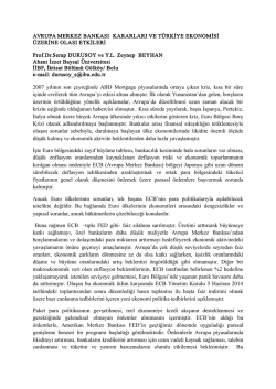 AVRUPA MERKEZ BANKASI KARARLARI VE T&Uuml;RKİYE